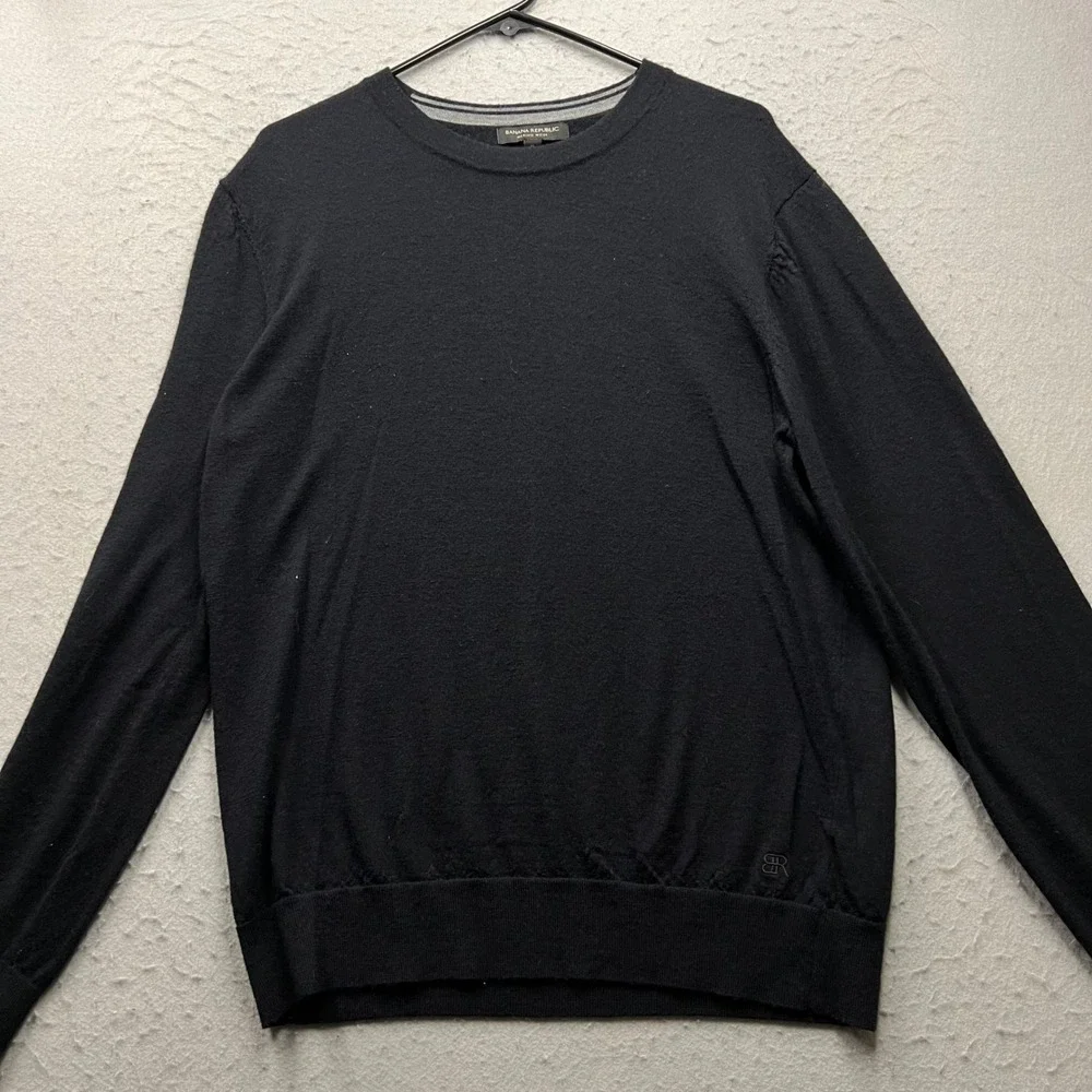 Banana Republic Mens XL Black 100% Merino Wool Crew Neck Lightweight Sweater